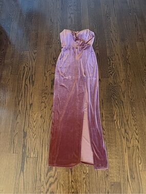 Jenny Yoo Strapless Velvet “Liliana” Gown in English Rose